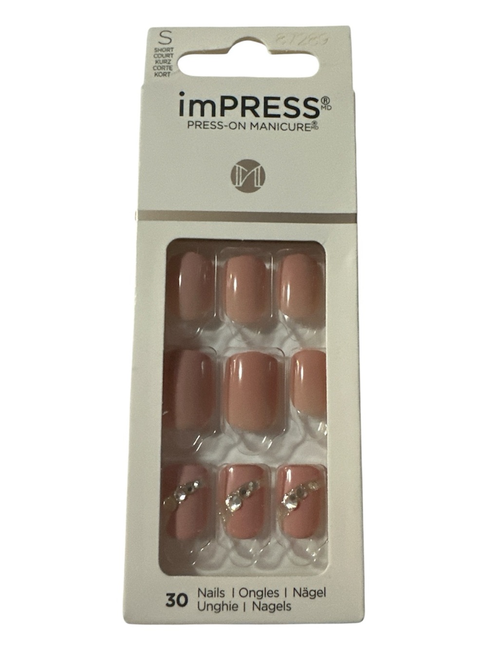 imPRESS Press-On Manicure Crystal Blossom Short Nude Pink Rhinestone 87289